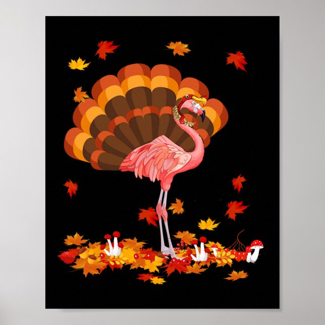 Flamingo Turkey Cute Flamingo Turkey Fall Leaf Tha Poster (Front)