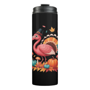 Flamingo Turkey Cute Flamingo Turkey Fall Leaf Tha Thermal Tumbler