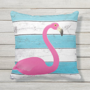 Flamingo Turquoise & White Striped Outdoor Pillow