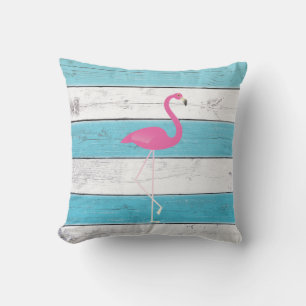 Flamingo Turquoise & White Striped Outdoor Pillow