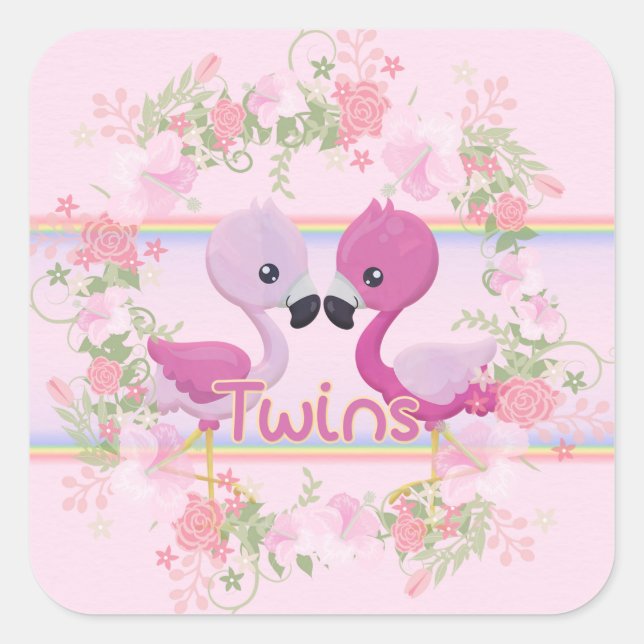 Flamingo Twins for Baby Girls Square Sticker (Front)