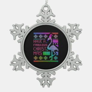 Flamingo Ugly Christmas Sweater Humour Fun Saying Snowflake Pewter Christmas Ornament