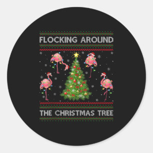 Flamingo Ugly Christmas Sweater Style Flamingo Bir Classic Round Sticker