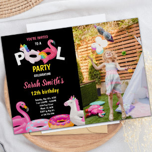 Flamingo Unicorn Pool Birthday Invitations photo