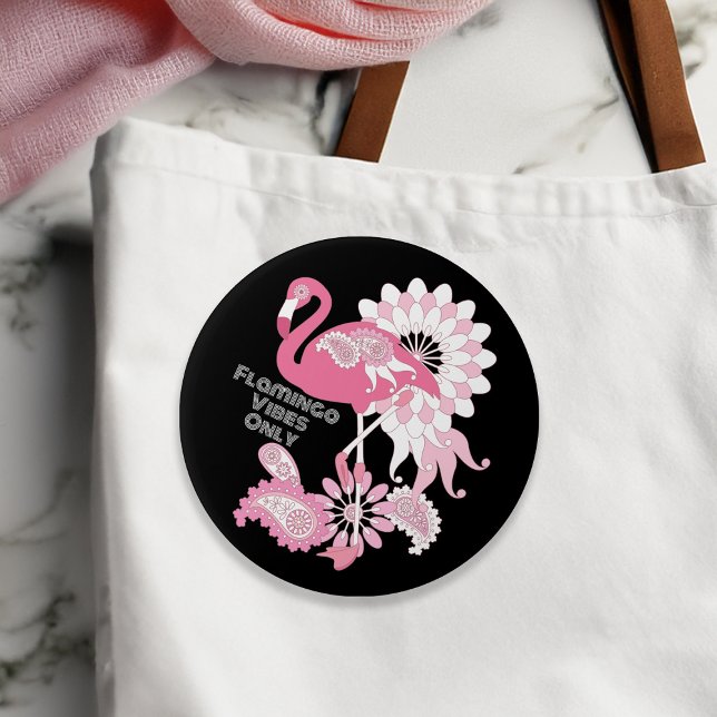 Flamingo Vibes Only Black Pink Flamingo 7.5 Cm Round Badge (Creator Uploaded)