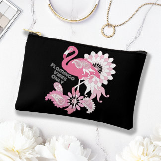 Flamingo Vibes Only Black Pink Flamingo Accessory Pouch