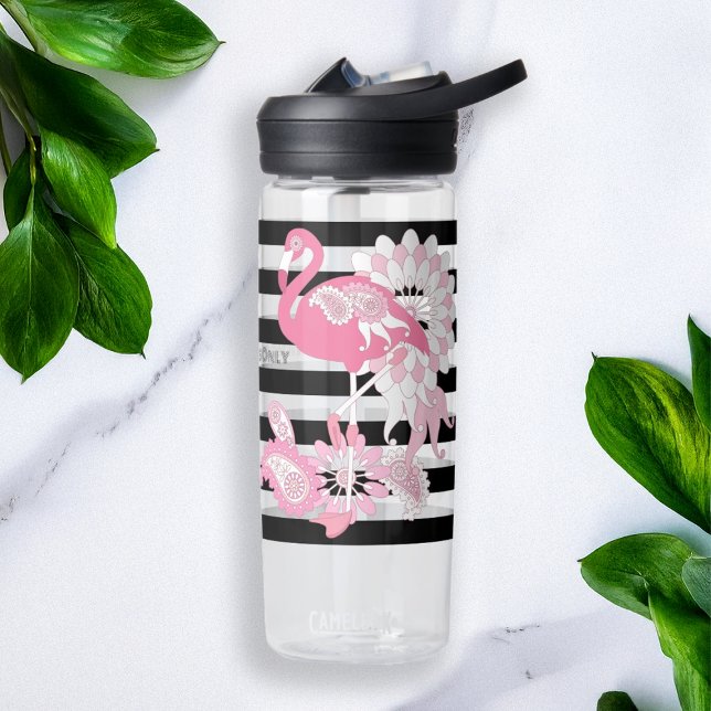 Flamingo Vibes Only - Black Stripe Pink Flamingo Water Bottle (Creator Uploaded)