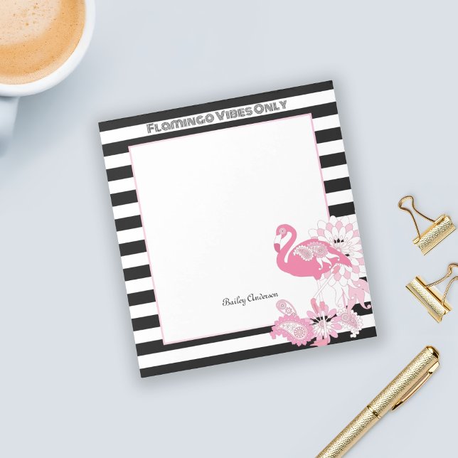 Flamingo Vibes Only Black & White Stripes Flamingo Notepad (Creator Uploaded)