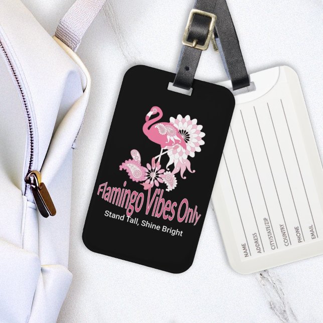 Flamingo Vibes Only Whimsical Pink Flamingo Luggage Tag (Creator Uploaded)