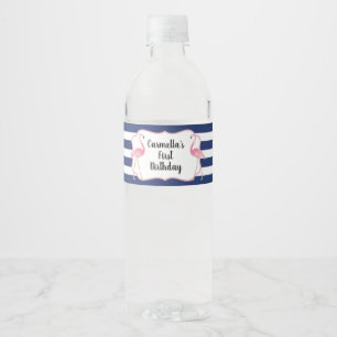 Flamingo Water Bottle Label Navy Stripe