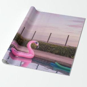 Flamingo water floater in swimming pool wrapping paper
