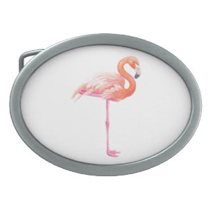Flamingo watercolor oval belt buckle
