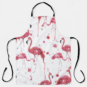 Flamingo watercolor pattern, vibrant design. apron
