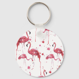 Flamingo watercolor pattern, vibrant design. key ring