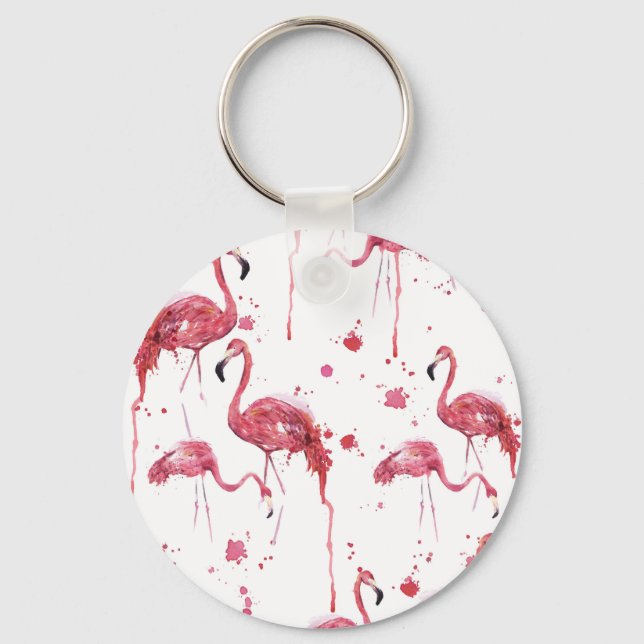 Flamingo watercolor pattern, vibrant design. key ring (Front)