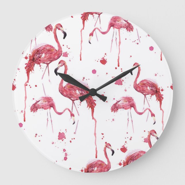 Flamingo watercolor pattern, vibrant design. large clock (Front)