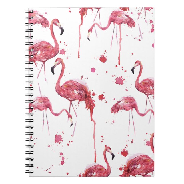 Flamingo watercolor pattern, vibrant design. notebook (Front)