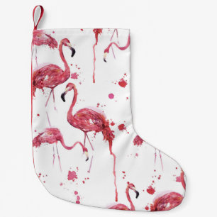 Flamingo watercolor pattern, vibrant design. small christmas stocking