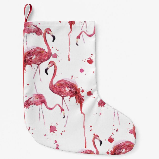 Flamingo watercolor pattern, vibrant design. small christmas stocking (Front)