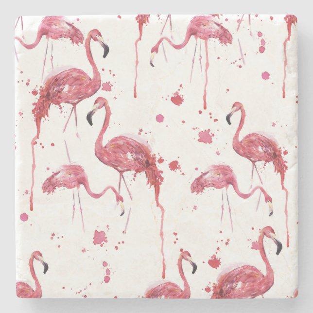 Flamingo watercolor pattern, vibrant design. stone coaster (Front)