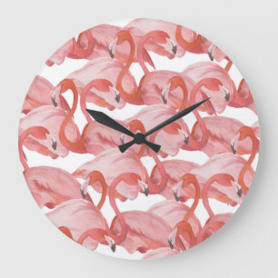 Flamingo Watercolor: Seamless Pattern Large Clock