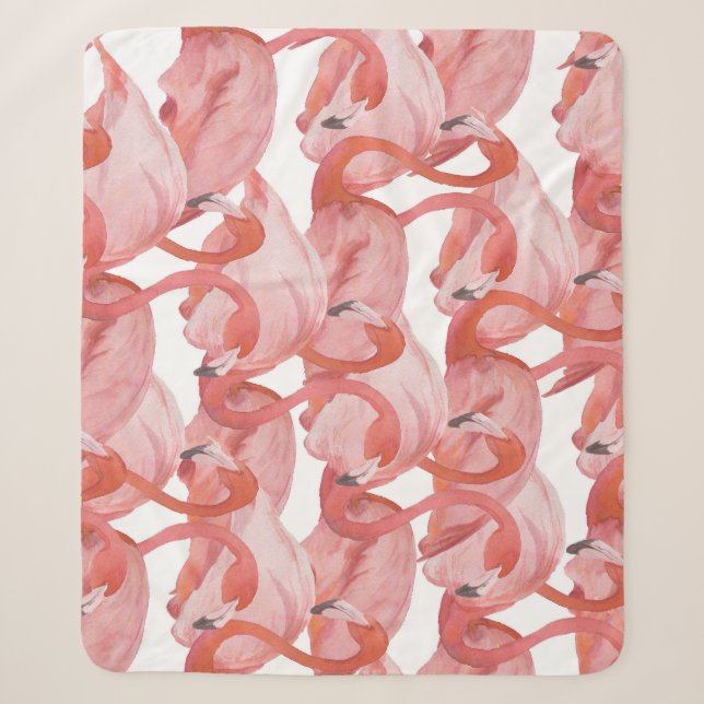 Flamingo Watercolor: Seamless Pattern Sherpa Blanket (Front)