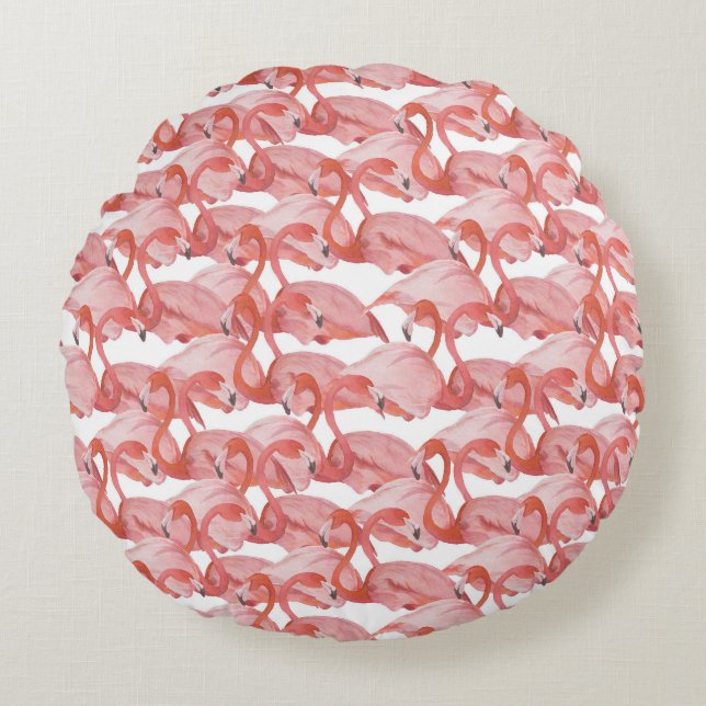 Flamingo Watercolor: Seamless Small Pattern Round Cushion (Front)