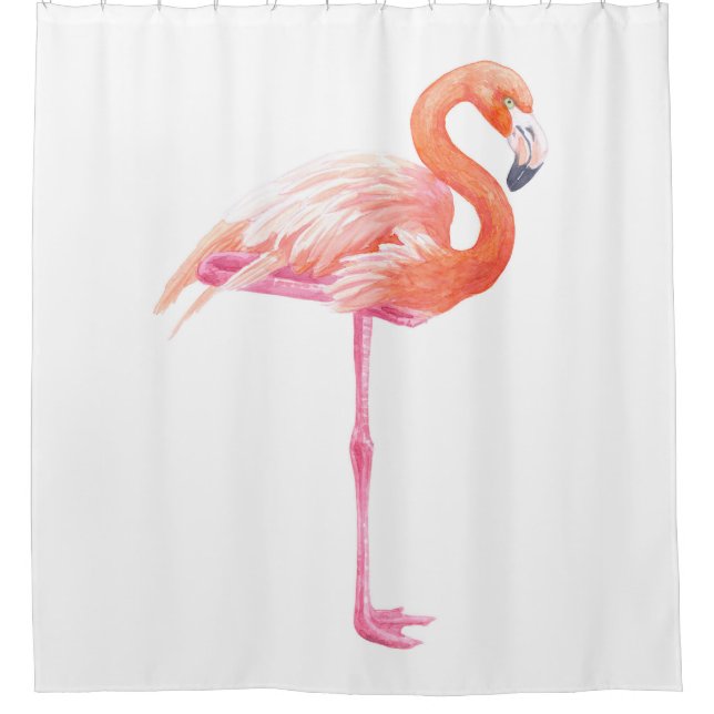 Flamingo watercolor shower curtain (Front)