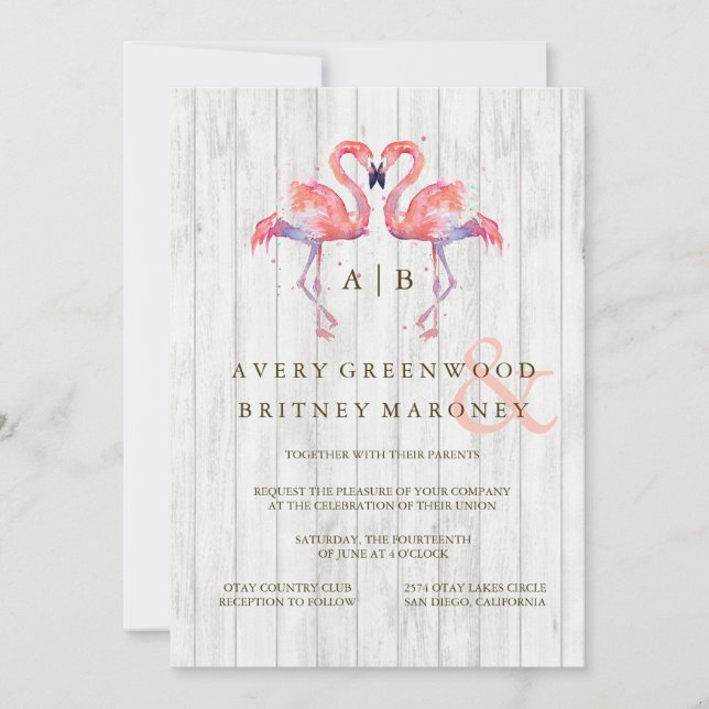 Flamingo Watercolor Wedding Invitations (Front)