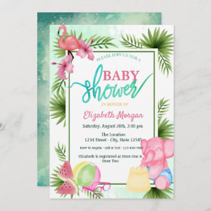 Flamingo,Watermelon,Elephant Palm Baby Shower Invitation