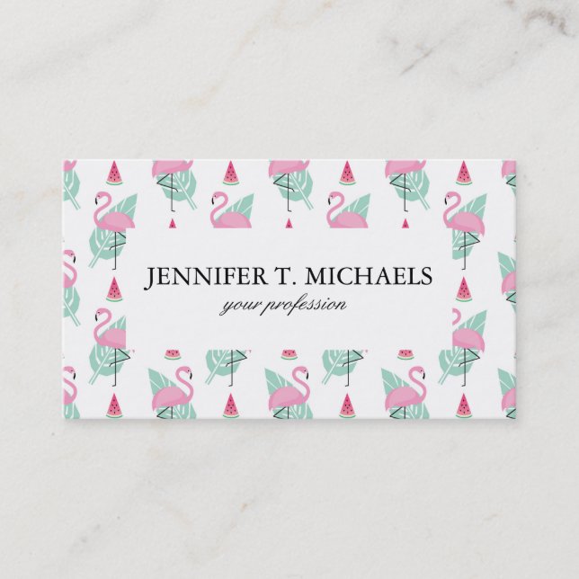 Flamingo & Watermelon Pastel Pattern Business Card (Front)