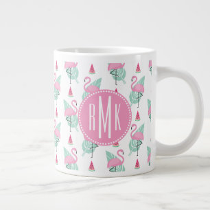 Flamingo & Watermelon Pastel Pattern Large Coffee Mug