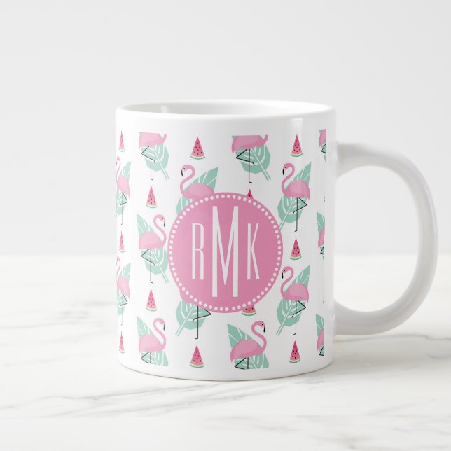 Flamingo & Watermelon Pastel Pattern Large Coffee Mug (Right)