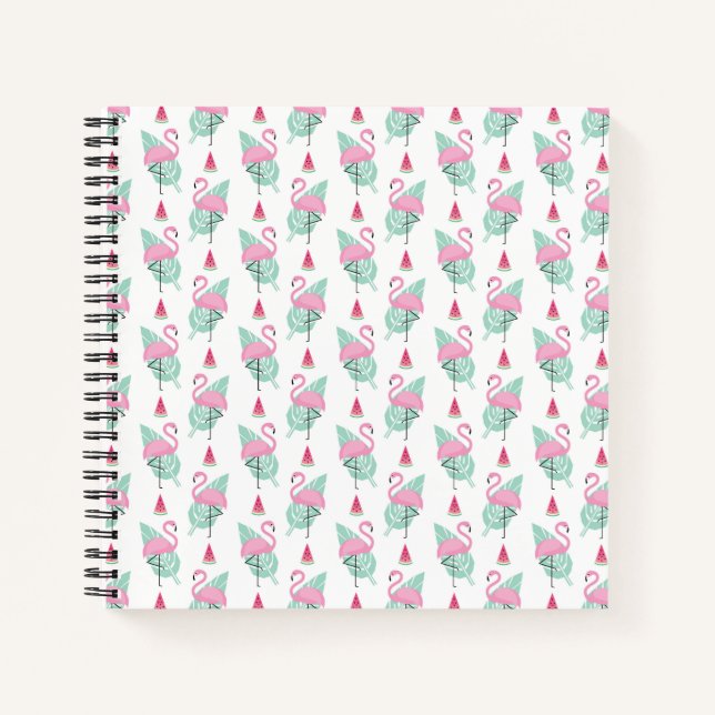 Flamingo & Watermelon Pastel Pattern Notebook (Front)
