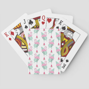 Flamingo & Watermelon Pastel Pattern Playing Cards