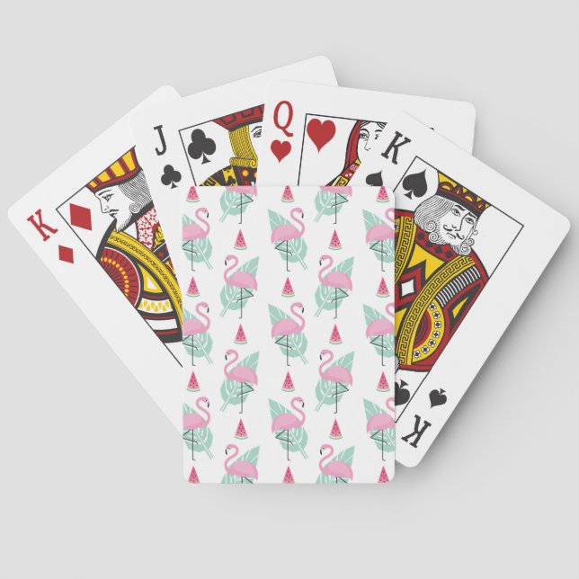 Flamingo & Watermelon Pastel Pattern Playing Cards (Back)