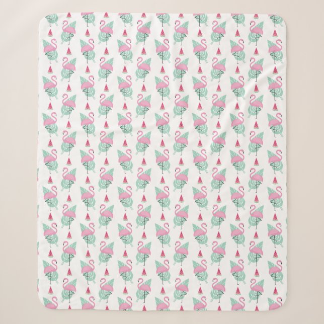 Flamingo & Watermelon Pastel Pattern Sherpa Blanket (Front)