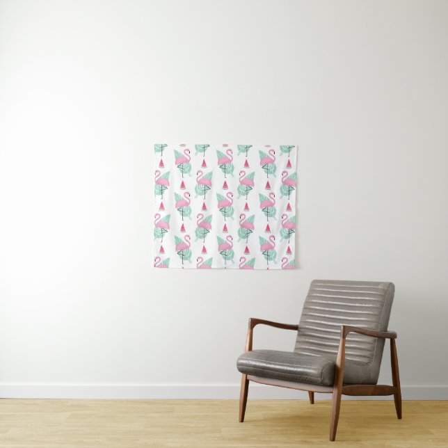 Flamingo & Watermelon Pastel Pattern Tapestry (In Situ (Horizontal))