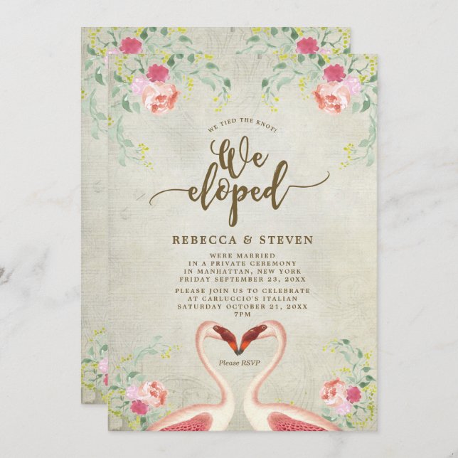 flamingo we tied the knot we eloped invitation (Front/Back)