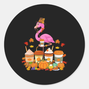 Flamingo Wearing Hat Fall Coffee Cups Lover  Classic Round Sticker