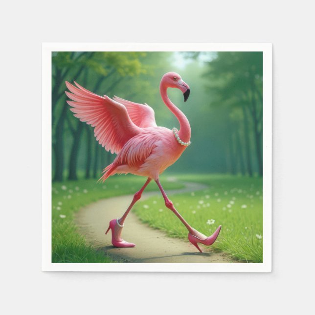 Flamingo Wearing High Heels and Pearls Napkin (Front)