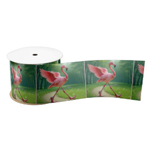 Flamingo Wearing High Heels and Pearls Satin Ribbon