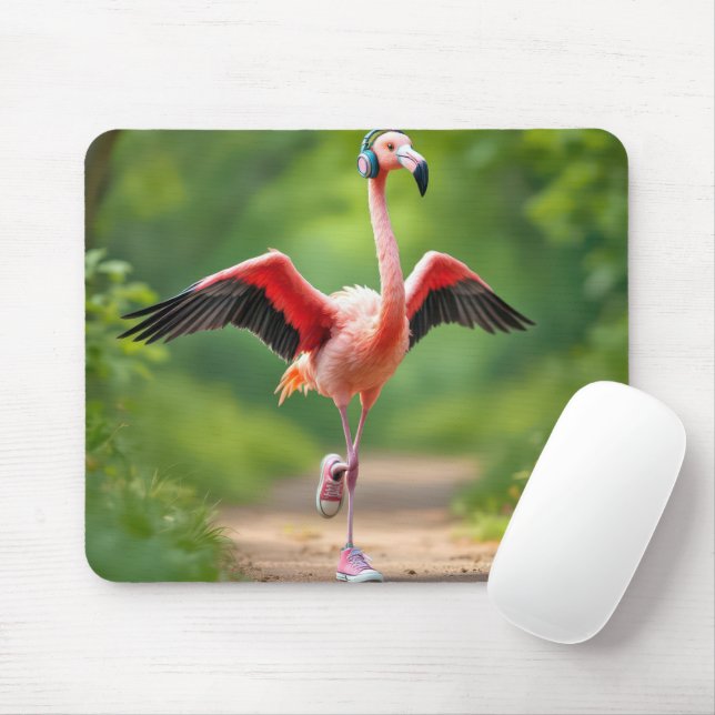 Flamingo Wearing Pink Sneakers and High-tops Mouse Pad (With Mouse)