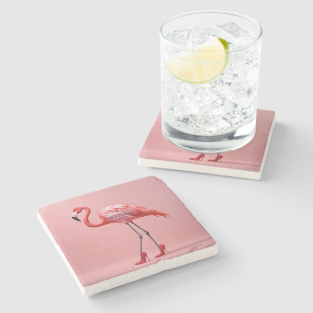 Flamingo Wearing Red High Heels Stone Coaster (Side)