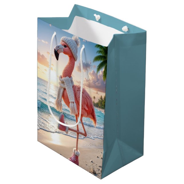 Flamingo Wearing Scarf and Pink Boots Medium Gift Bag (Front Angled)