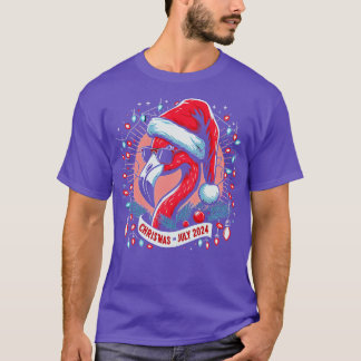 flamingo wearing sunglasses and a Santa hat surrou T-Shirt