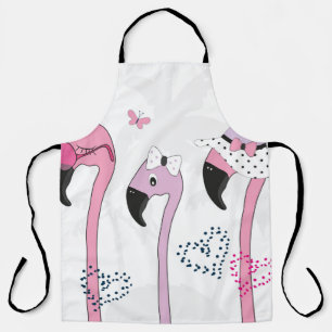 Flamingo wearing sunglasses and hat in summer. Cut Apron