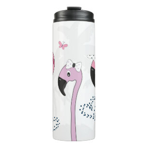 Flamingo wearing sunglasses and hat in summer. Cut Thermal Tumbler