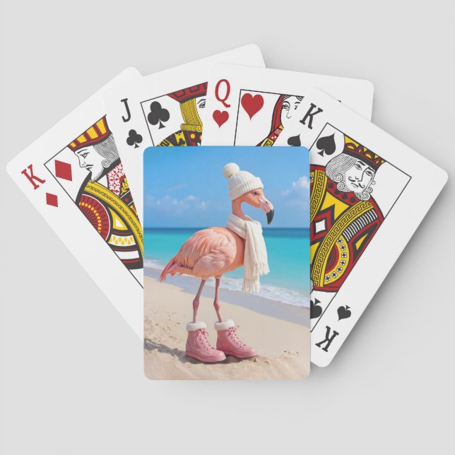 Flamingo Wearing Winter Scarf and Hat Playing Cards (Back)