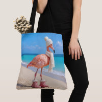 Flamingo Wearing Winter Scarf and Hat